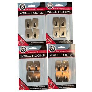 Stainless Steel Self Adhesive Hooks 1 7/8" Peel & Stick 16‎ Hooks 4 Cards Of 4 -